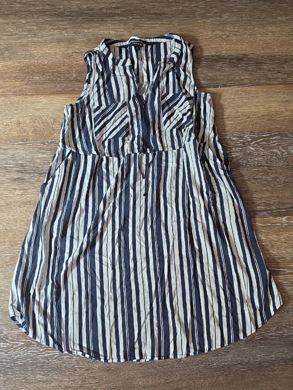 torrid Navy and White Sleeveless Drawstring Stripe Dress - Picture 3 of 4